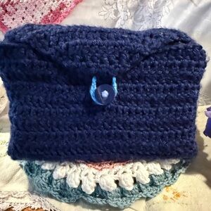 Handmade Navy Blue Crochet book cover